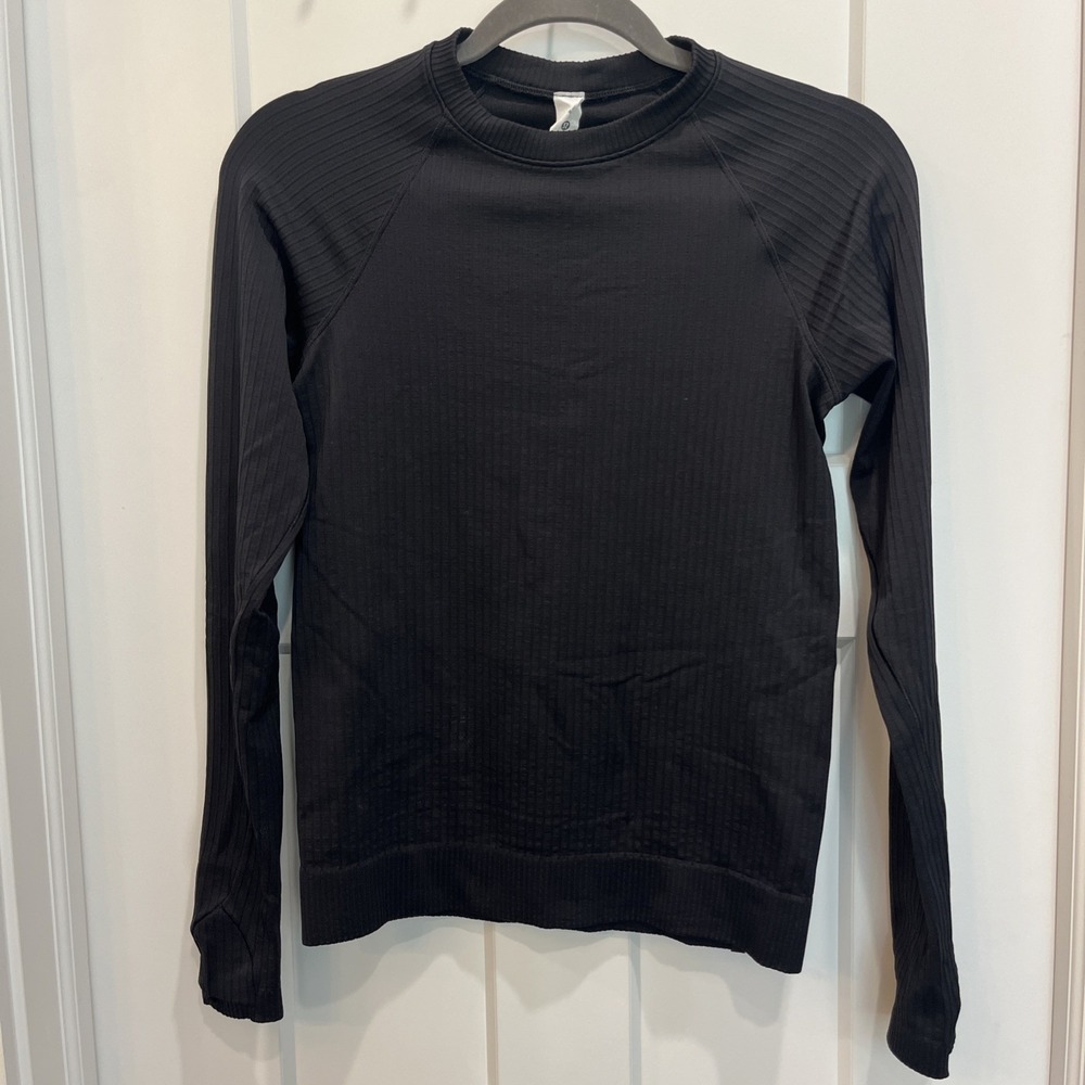 Lululemon Ribbed Long Sleeve Fitted Crewneck Top Rest Less Pullover Black Size 4